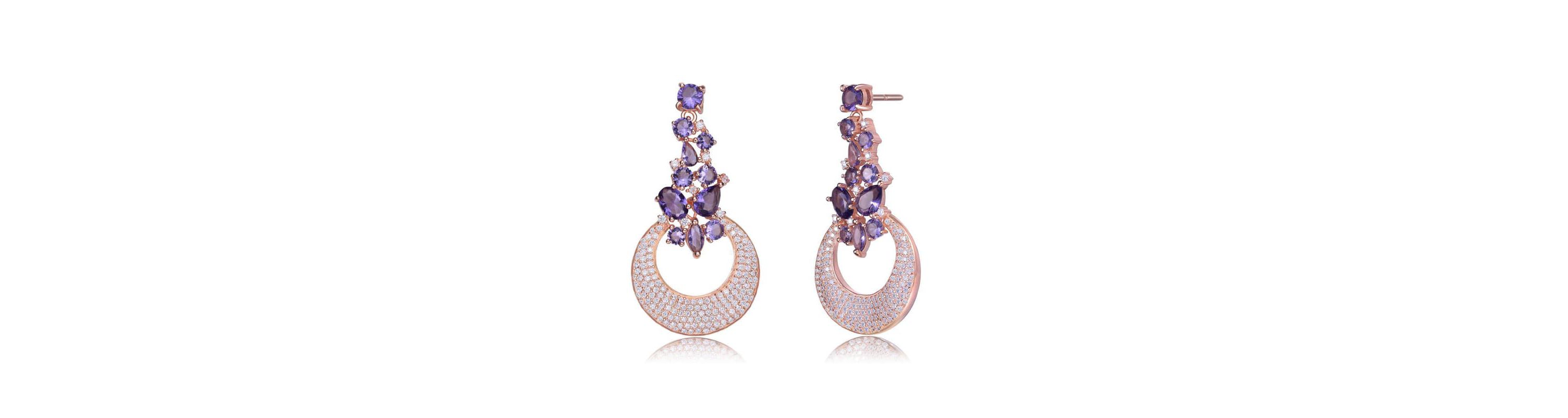 Lab Created Sterling Silver 18K Rose Gold Plating with Amethyst Cubic Zirconia Open Circle Dangle Earrings