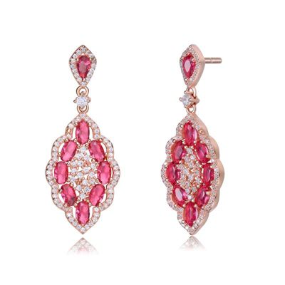 Rozzato Lab Created 18K Rose Gold Plated with Ruby Red Cubic Zirconia Accent Dangle Earrings