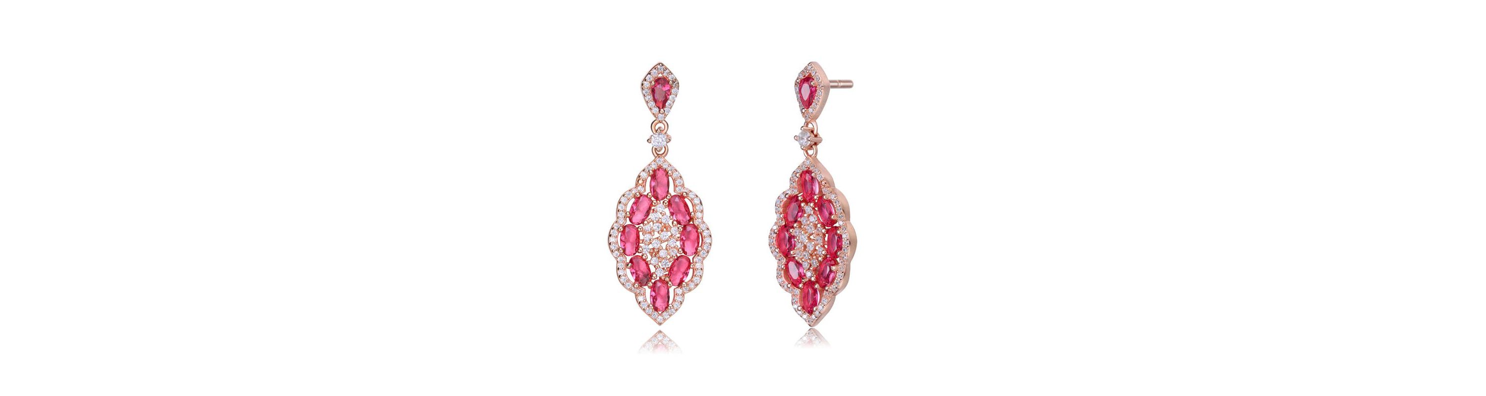 Lab Created 18K Rose Gold Plated with Ruby Red Cubic Zirconia Accent Dangle Earrings