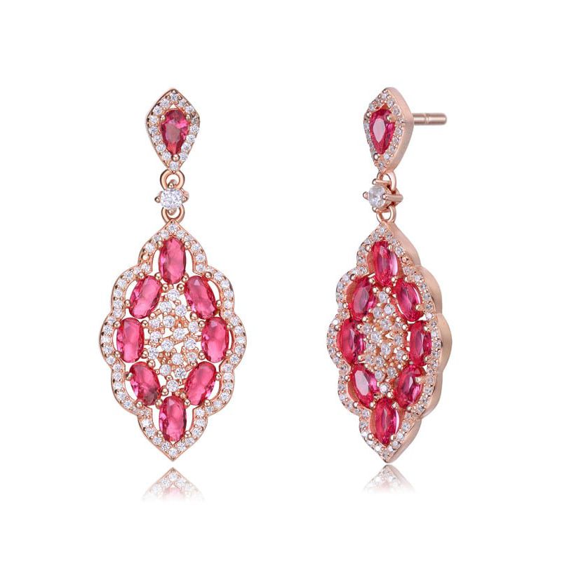 Lab Created 18K Rose Gold Plated with Ruby Red Cubic Zirconia Accent Dangle Earrings