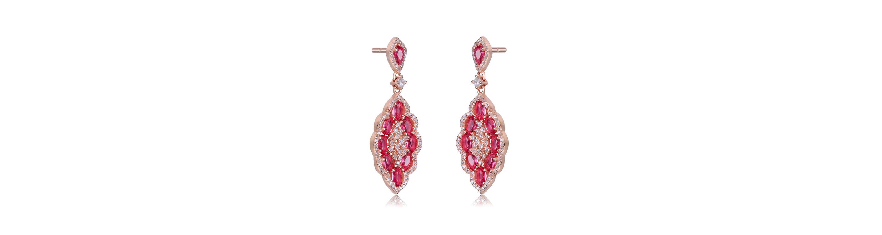 Lab Created 18K Rose Gold Plated with Ruby Red Cubic Zirconia Accent Dangle Earrings