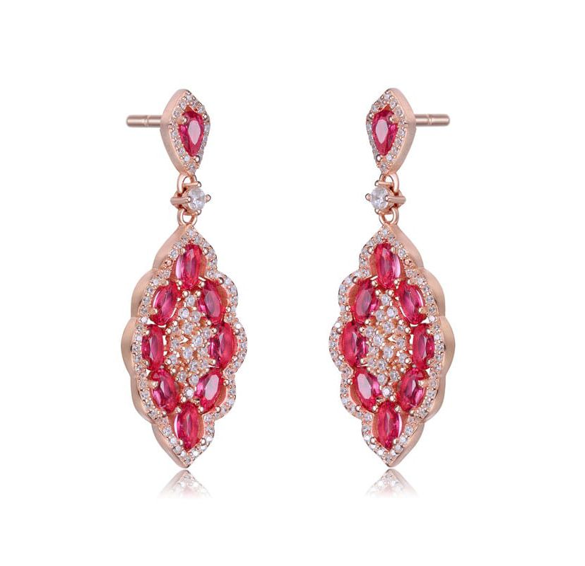 Lab Created 18K Rose Gold Plated with Ruby Red Cubic Zirconia Accent Dangle Earrings