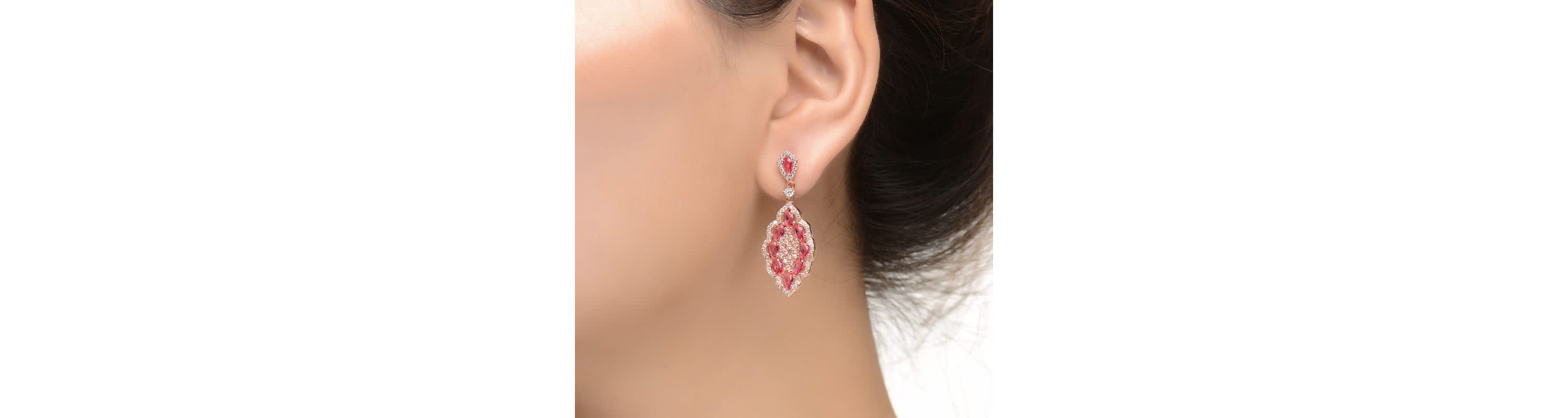 Lab Created 18K Rose Gold Plated with Ruby Red Cubic Zirconia Accent Dangle Earrings