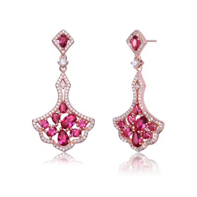 Rozzato Lab Created 18K Rose Gold Plated with Ruby Red Cubic Zirconia Accent Dangle Earrings