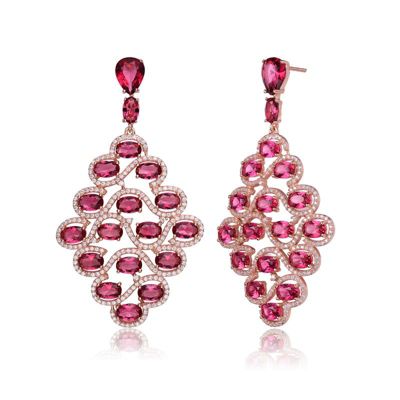 Rozzato Lab Created 18K Rose Gold Plated with Ruby Red Cubic Zirconia Drop Earrings