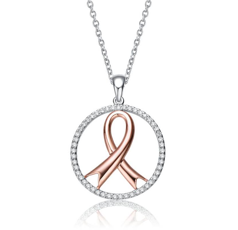 Lab Created Two Tone Rose Gold and White Gold Plated Infinity in Open Circle Pendant