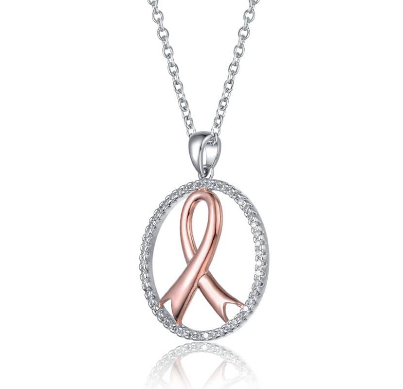 Lab Created Two Tone Rose Gold and White Gold Plated Infinity in Open Circle Pendant