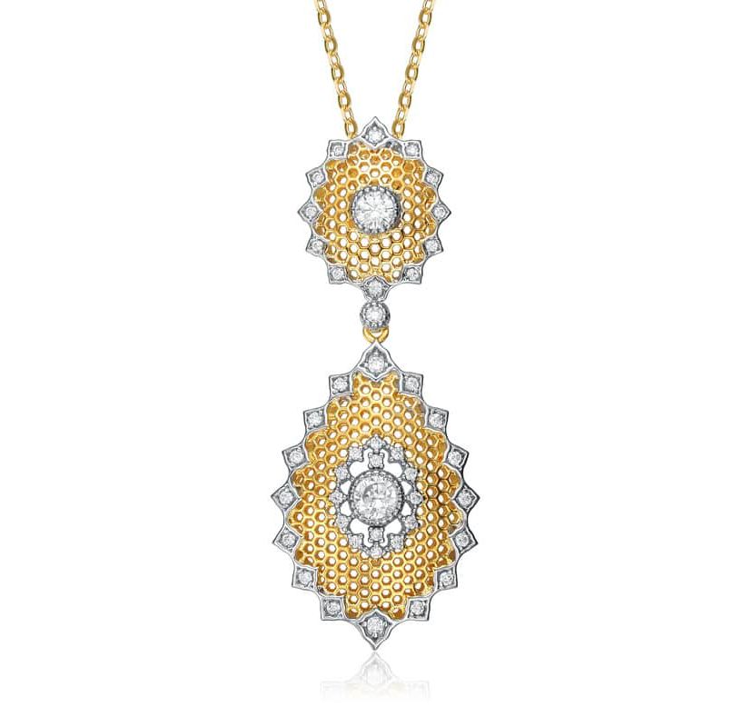 Lab Created Two-Tone with Clear Cubic Zirconia Star Pendant Necklace