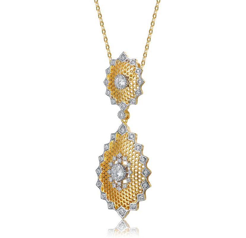 Lab Created Two-Tone with Clear Cubic Zirconia Star Pendant Necklace