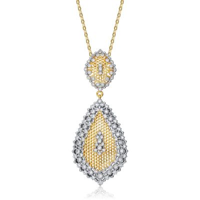Rozzato Lab Created Two-Tone with Clear Paved Cubic Zirconia Teardrop Pendant Necklace