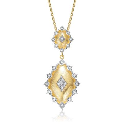 Rozzato Lab Created Two-Tone with Clear Cubic Zirconia Designed Pendant Necklace