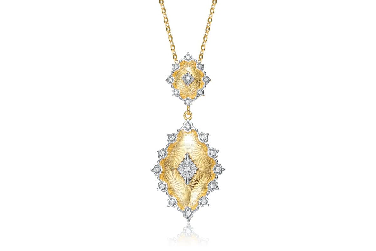 Lab Created Two-Tone with Clear Cubic Zirconia Designed Pendant Necklace