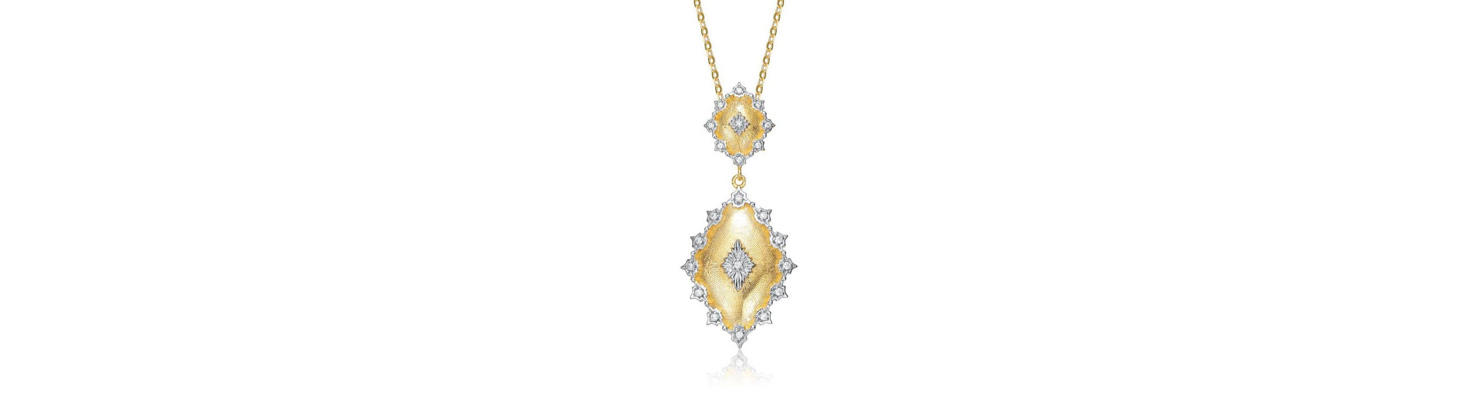 Lab Created Two-Tone with Clear Cubic Zirconia Designed Pendant Necklace