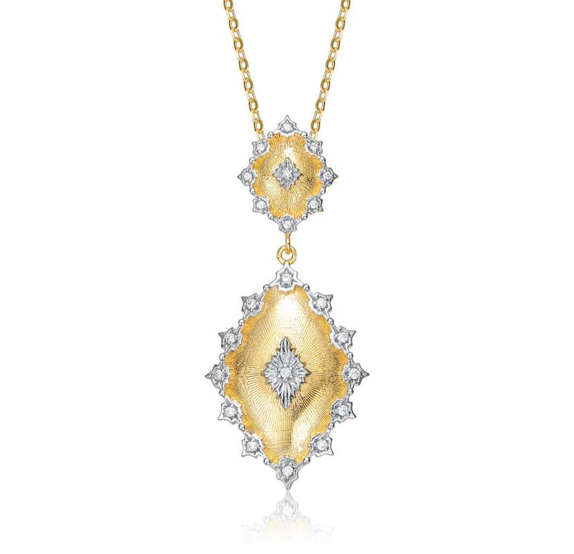 Lab Created Two-Tone with Clear Cubic Zirconia Designed Pendant Necklace