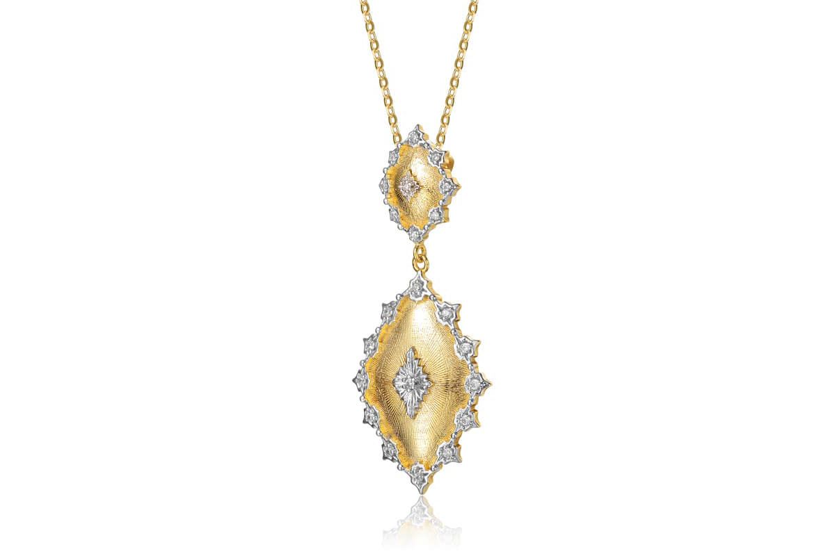 Lab Created Two-Tone with Clear Cubic Zirconia Designed Pendant Necklace
