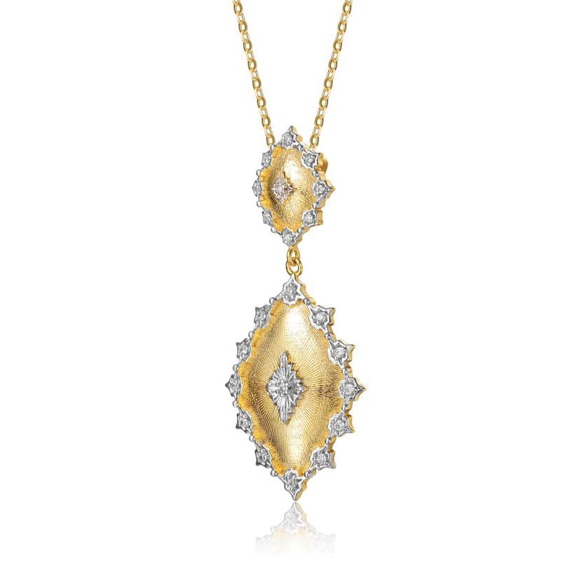 Lab Created Two-Tone with Clear Cubic Zirconia Designed Pendant Necklace