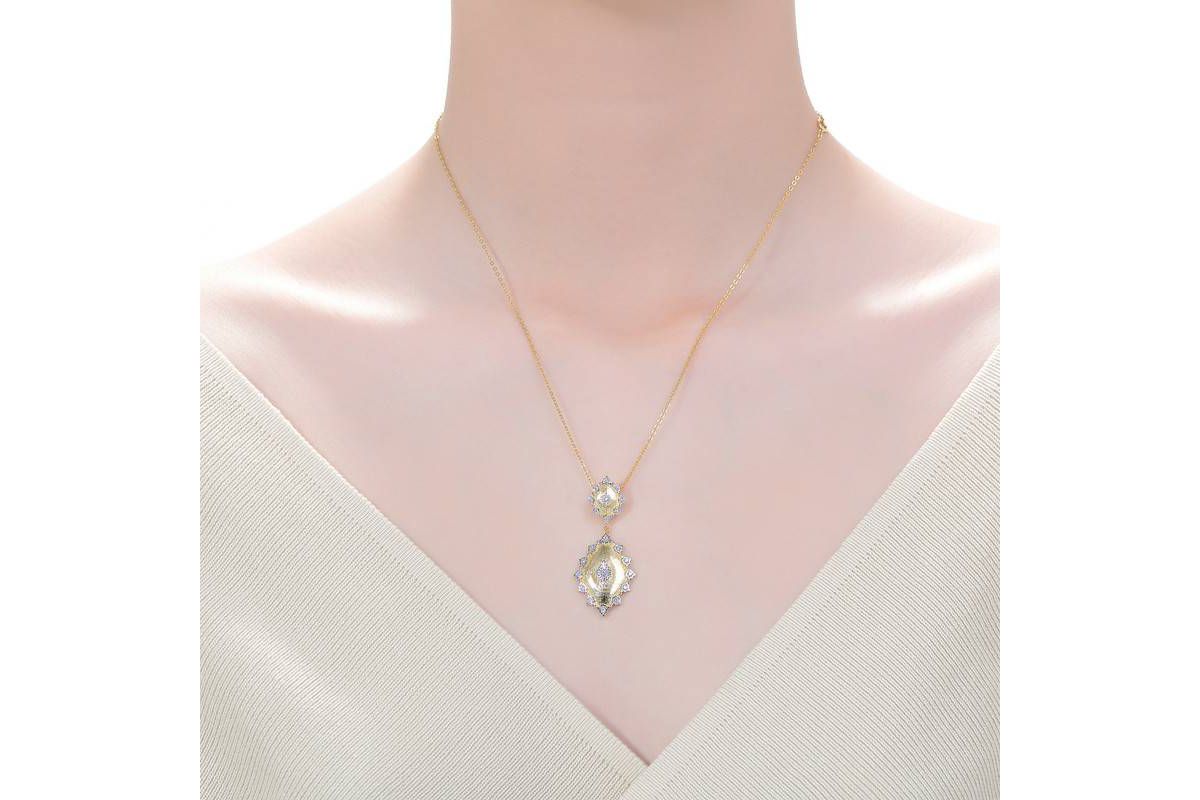 Lab Created Two-Tone with Clear Cubic Zirconia Designed Pendant Necklace