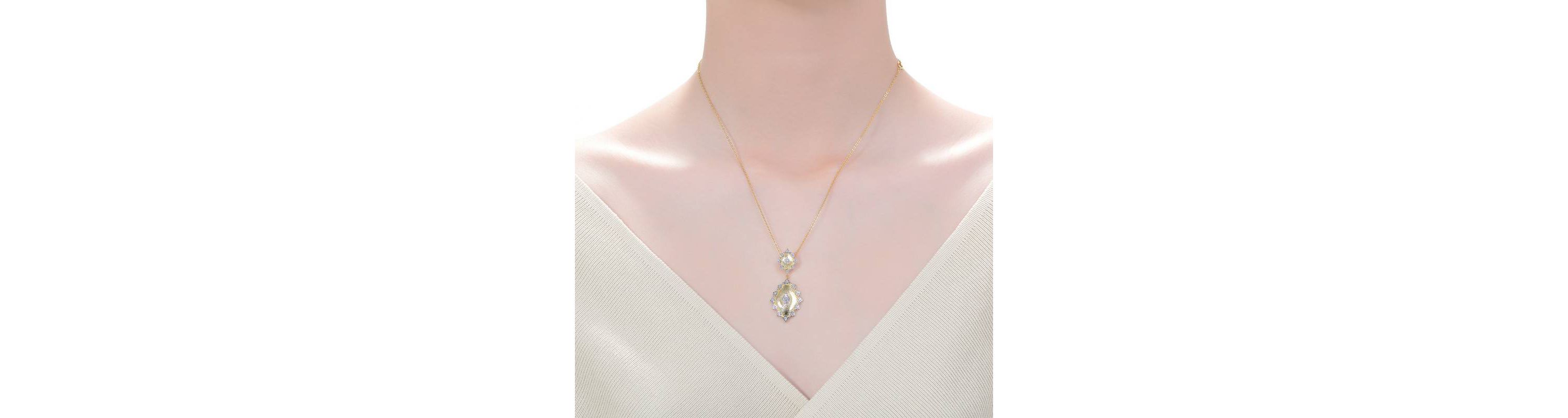Lab Created Two-Tone with Clear Cubic Zirconia Designed Pendant Necklace
