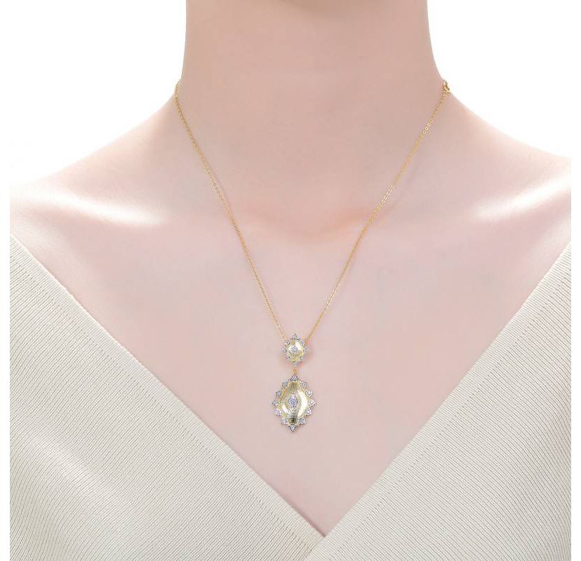 Lab Created Two-Tone with Clear Cubic Zirconia Designed Pendant Necklace
