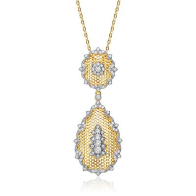 Rozzato Lab Created Two-Tone with Clear Cubic Zirconia Dual Drop Pendant Necklace