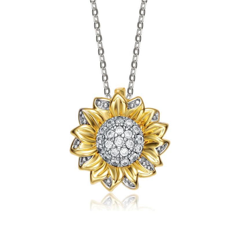 Lab Created Two-Tone with Clear Sunflower Cubic Zirconia Floral Pendant