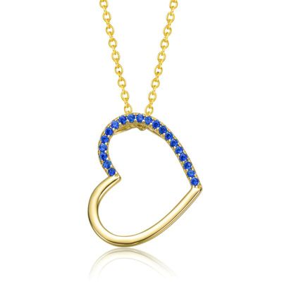 Rozzato Lab Created 14K Gold Plated with Sapphire Blue Cubic Zirconia Heart Pendant Necklace for Kids
