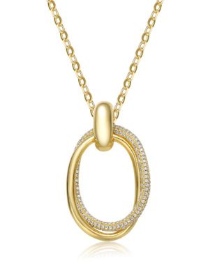 Rozzato Lab Created 14K Gold Plated with Clear Cubic Zirconia Double-Entwined Oval Eternity Circle Pendant Necklace