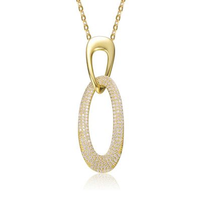 Rozzato Lab Created 14K Gold Plated with Clear Cubic Zirconia Pendant Necklace