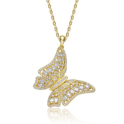 Rozzato Lab Created 14K Gold Plated with Clear Cubic Zirconia Butterfly Pendant Necklace