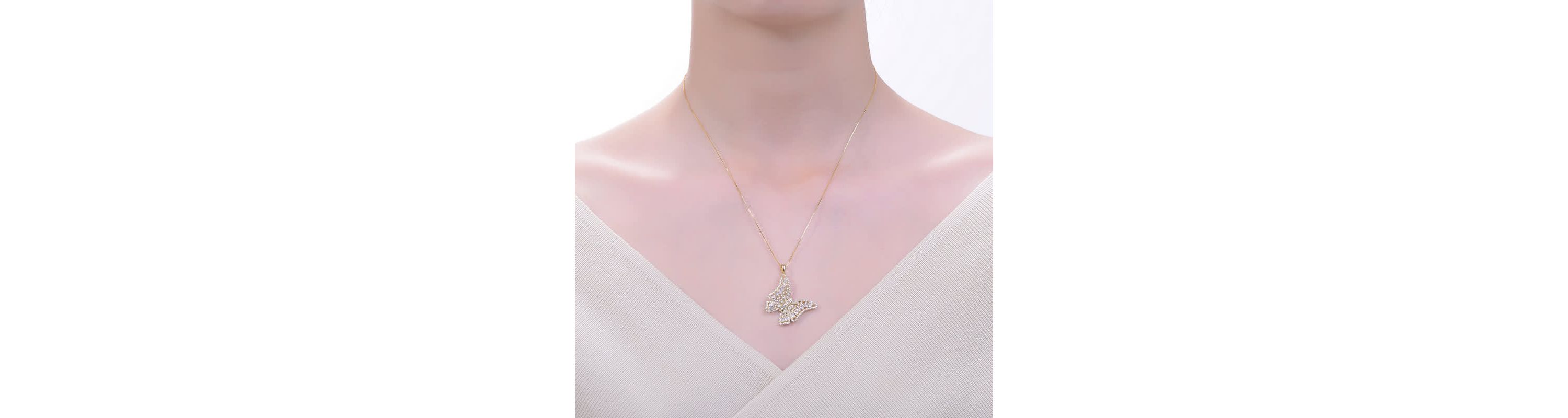 Lab Created 14K Gold Plated with Clear Cubic Zirconia Butterfly Pendant Necklace