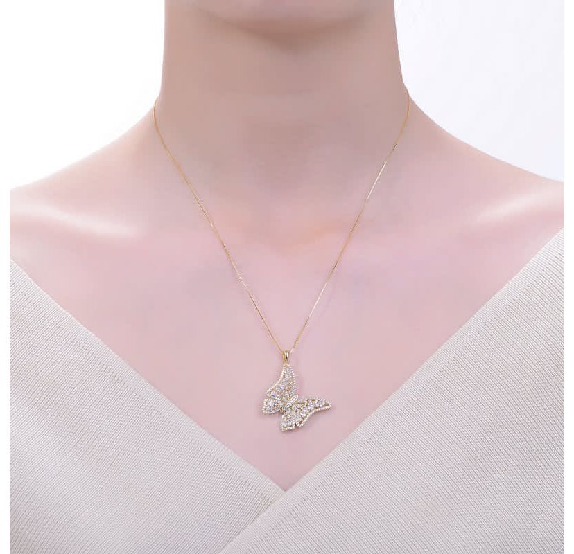 Lab Created 14K Gold Plated with Clear Cubic Zirconia Butterfly Pendant Necklace