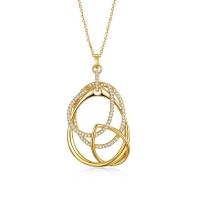 Rozzato Lab Created 14K Gold Plated with Clear Cubic Zirconia Free Form Love Knot Pendant Necklace