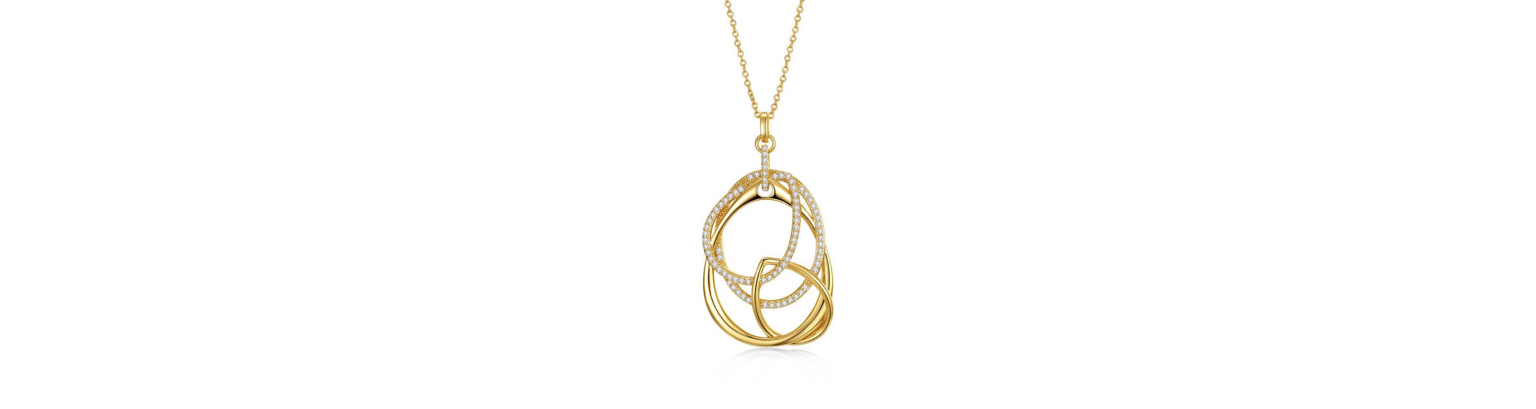 Lab Created 14K Gold Plated with Clear Cubic Zirconia Free Form Love Knot Pendant Necklace