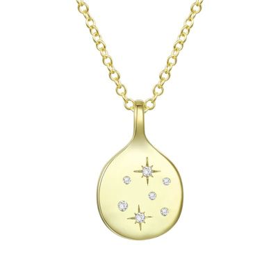 Rozzato Lab Created 14K Gold Plated with Clear Cubic Zirconia Stars Round Shaped Pendant Necklace