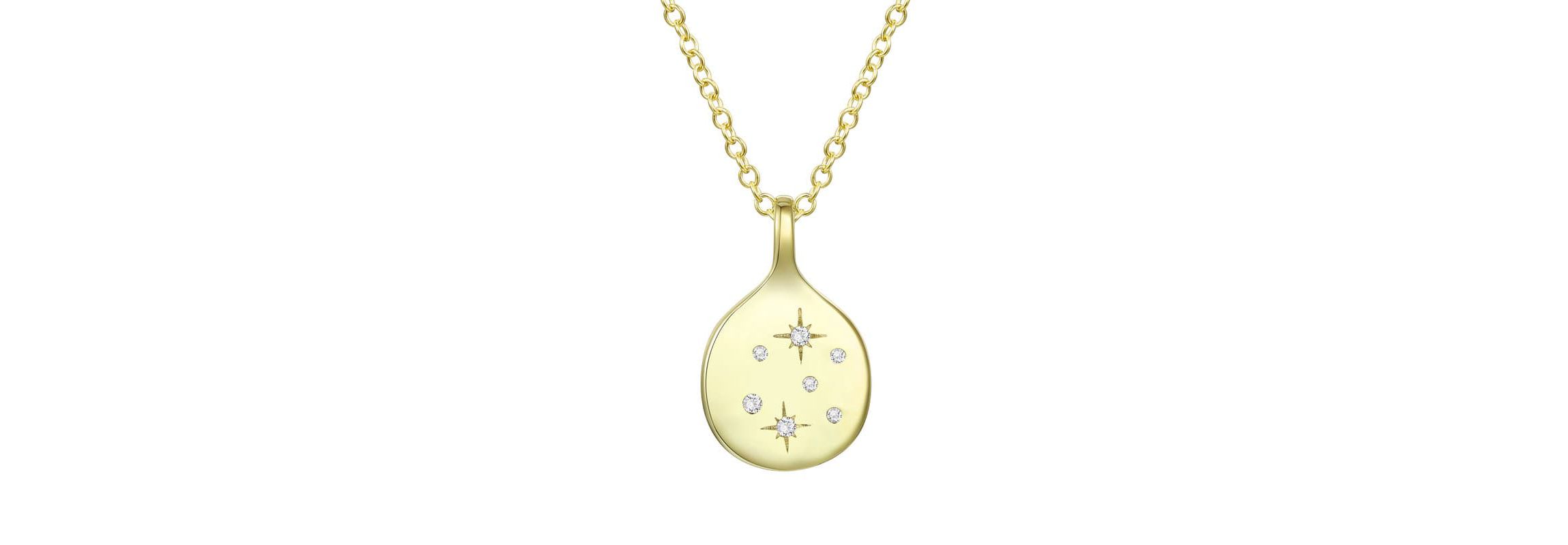 Lab Created 14K Gold Plated with Clear Cubic Zirconia Stars Round Shaped Pendant Necklace