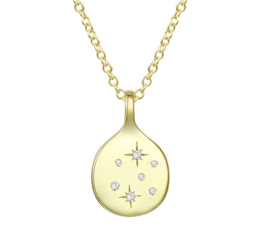 Lab Created 14K Gold Plated with Clear Cubic Zirconia Stars Round Shaped Pendant Necklace