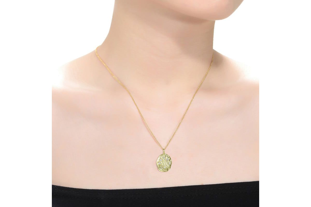 Lab Created 14K Gold Plated with Clear Cubic Zirconia Hammered Pendant Necklace