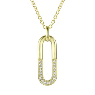 Rozzato Lab Created 14K Gold Plated with Clear Cubic Zirconia Hollow Geometrical Pendant Necklace