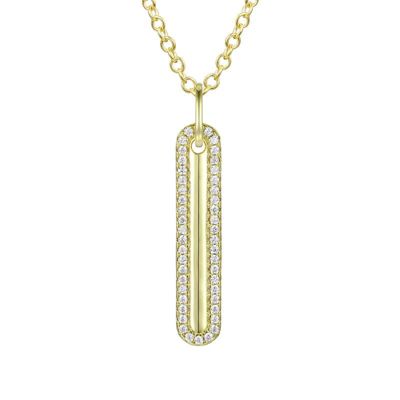 Rozzato Lab Created 14K Gold Plated with Clear Cubic Zirconia Long Rod Pendant Necklace