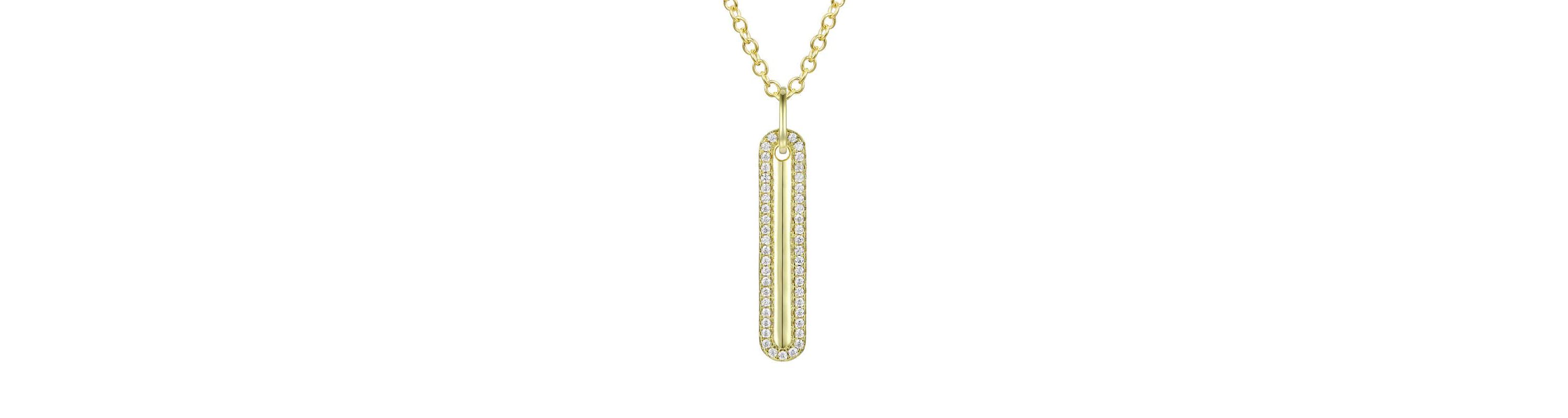 Lab Created 14K Gold Plated with Clear Cubic Zirconia Long Rod Pendant Necklace