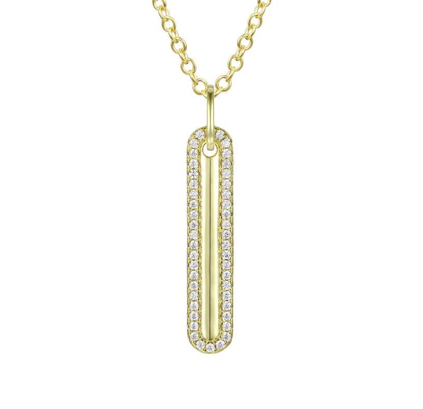Lab Created 14K Gold Plated with Clear Cubic Zirconia Long Rod Pendant Necklace
