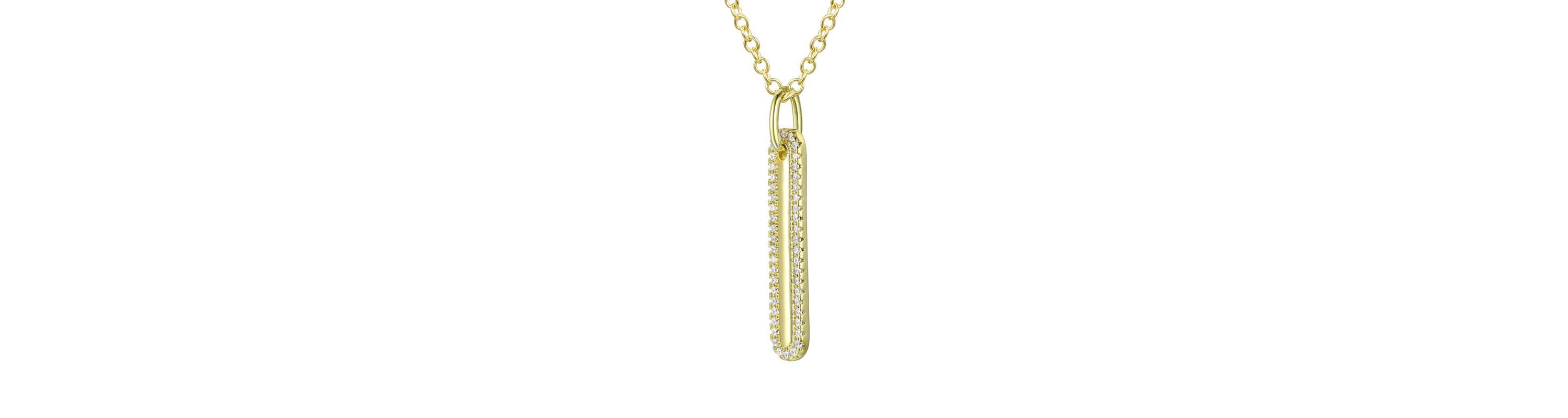 Lab Created 14K Gold Plated with Clear Cubic Zirconia Long Rod Pendant Necklace