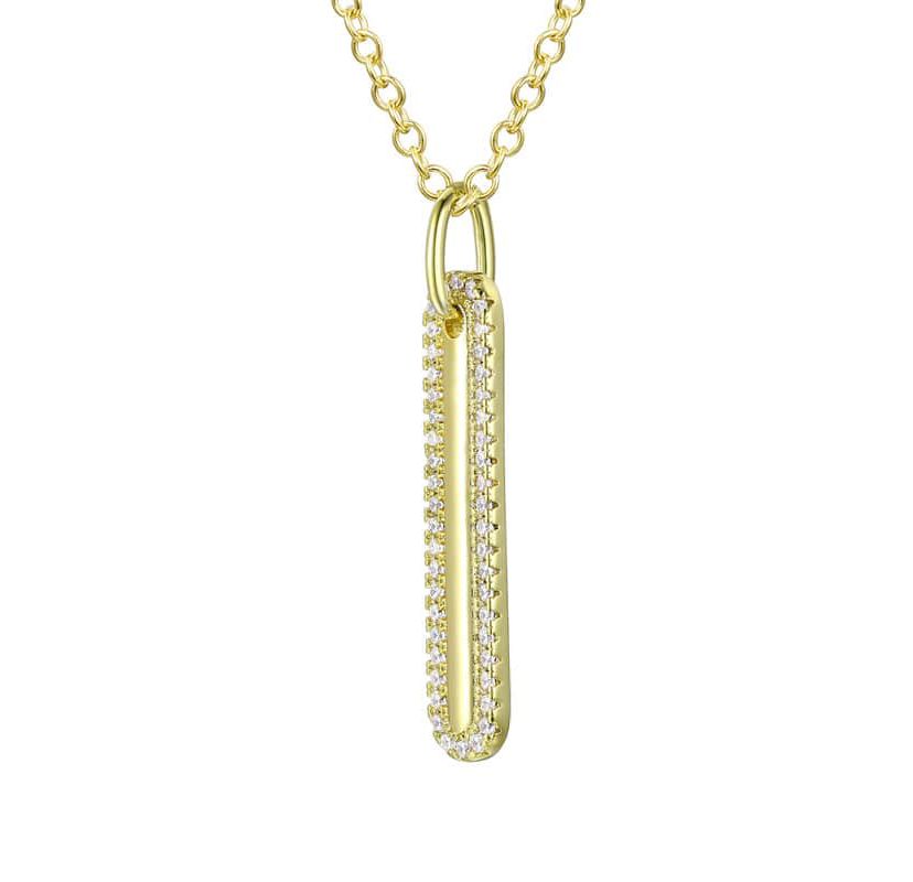 Lab Created 14K Gold Plated with Clear Cubic Zirconia Long Rod Pendant Necklace