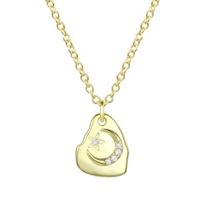 Rozzato Lab Created 14K Gold Plated with Clear Cubic Zirconia Assymetrical Star Pendant Necklace