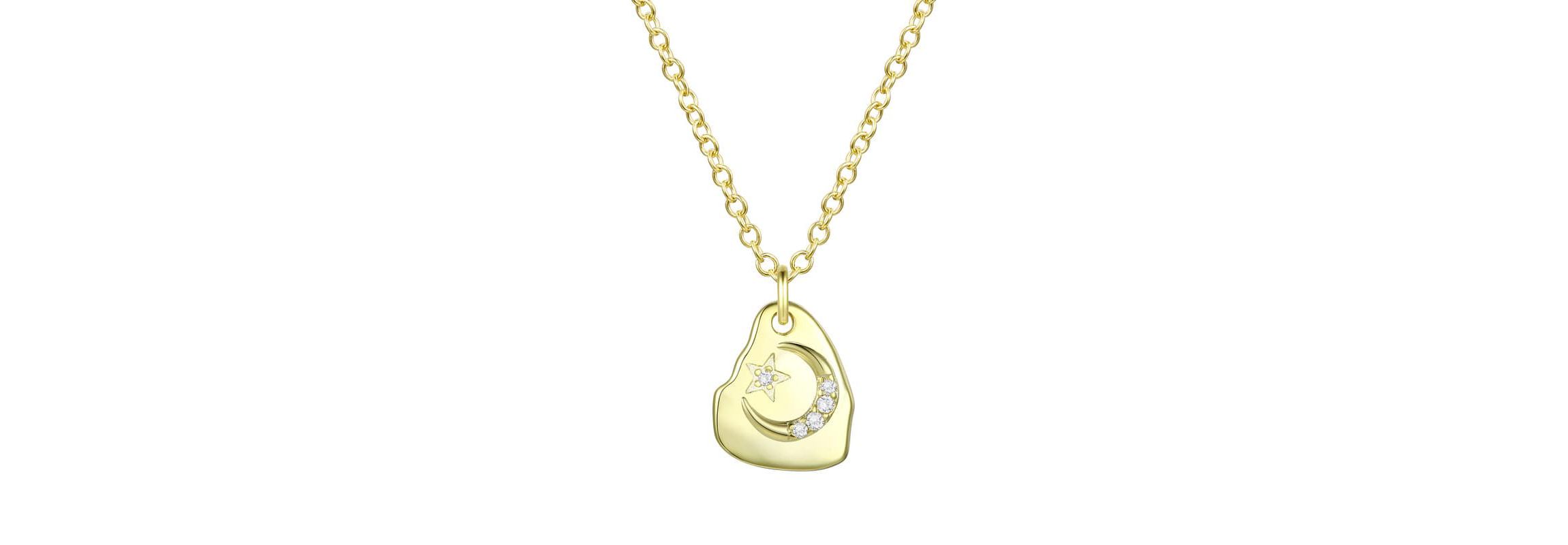 Lab Created 14K Gold Plated with Clear Cubic Zirconia Assymetrical Star Pendant Necklace