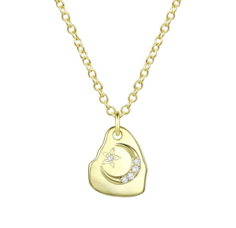 Lab Created 14K Gold Plated with Clear Cubic Zirconia Assymetrical Star Pendant Necklace