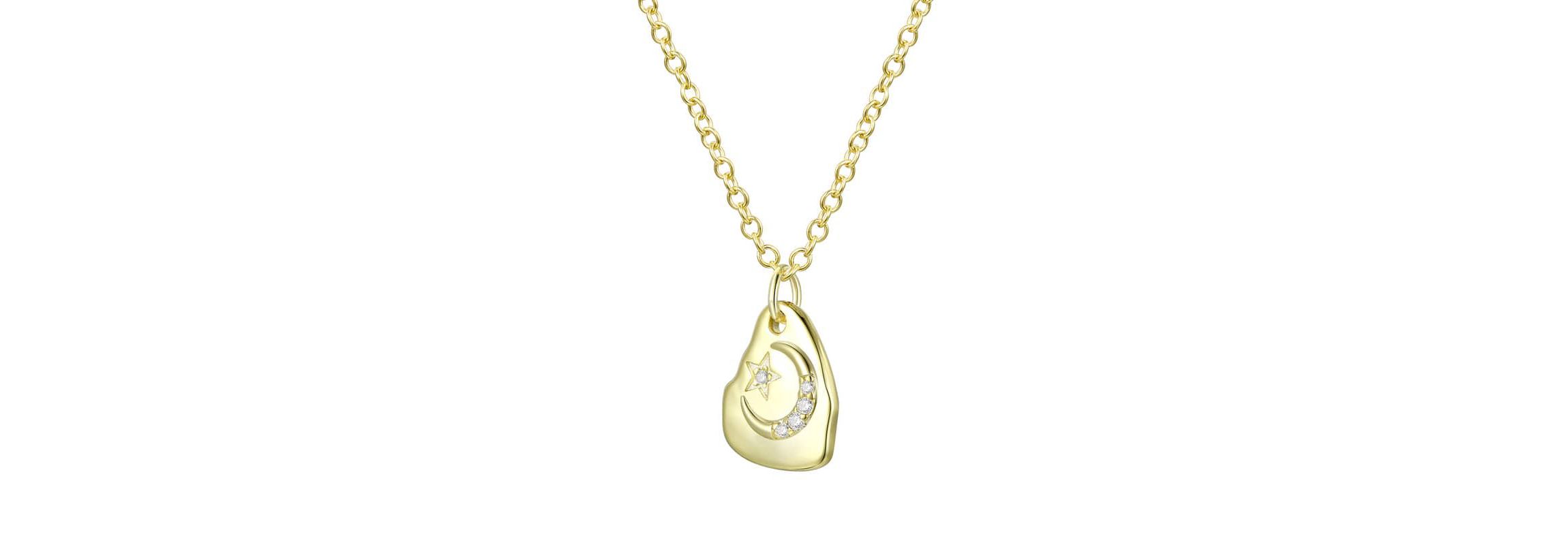 Lab Created 14K Gold Plated with Clear Cubic Zirconia Assymetrical Star Pendant Necklace