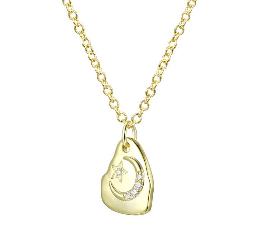 Lab Created 14K Gold Plated with Clear Cubic Zirconia Assymetrical Star Pendant Necklace