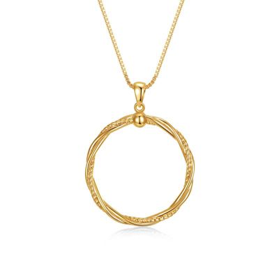 Rozzato Lab Created 14K Gold Plated Twisted Rope Eternity Wreath Halo Box Chain Necklace
