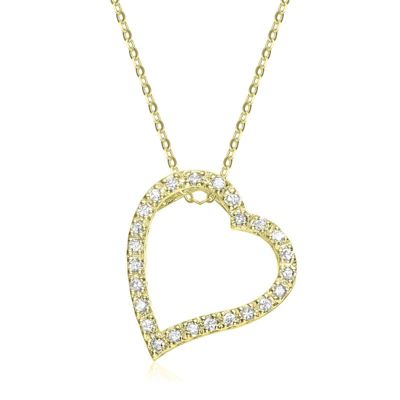 Rozzato Lab Created 14K Gold Plated with Clear Cubic Zirconia Ribbon Heart Halo Floating Pendant Necklace